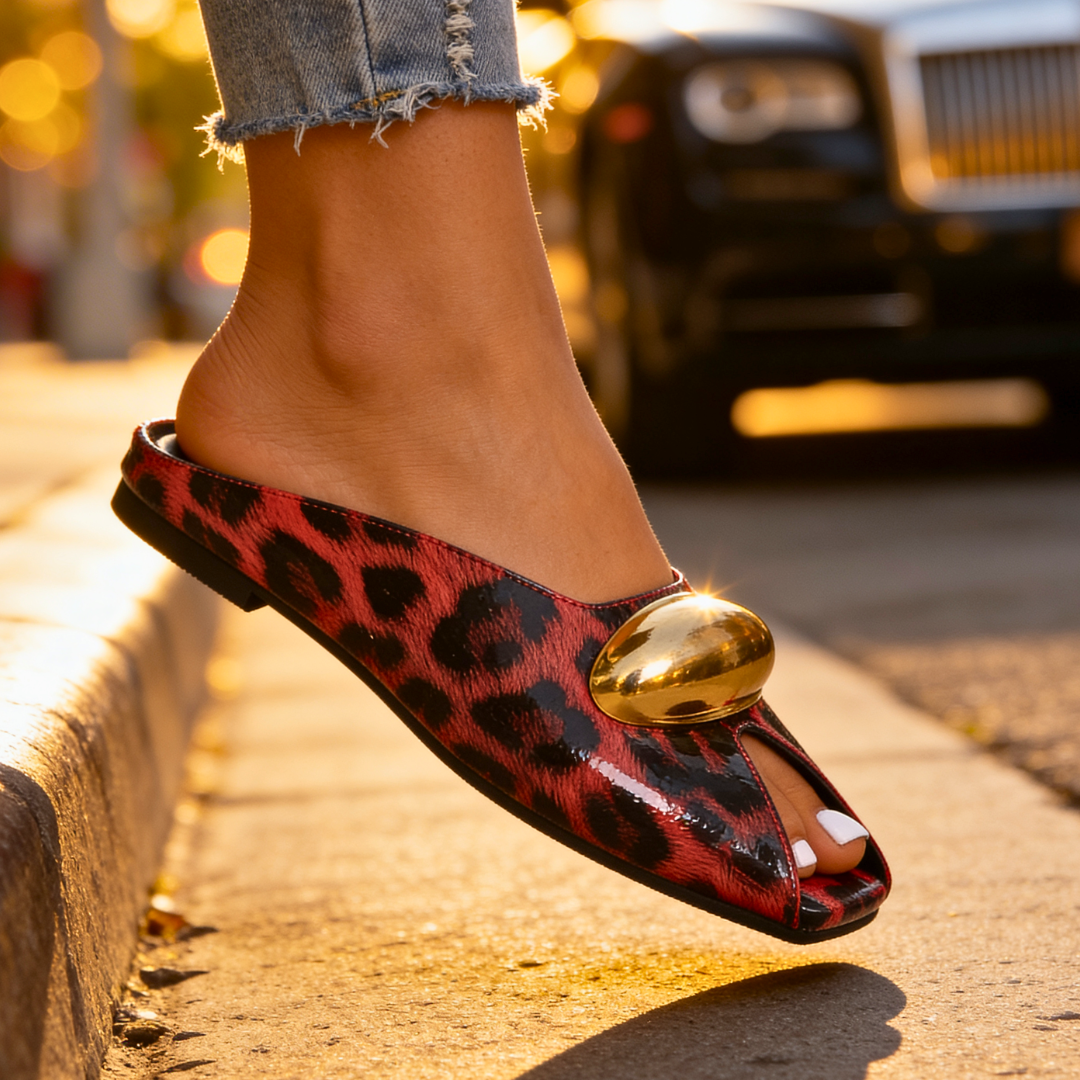 Sofia Rae Leopard Print Leather Slip-Ons